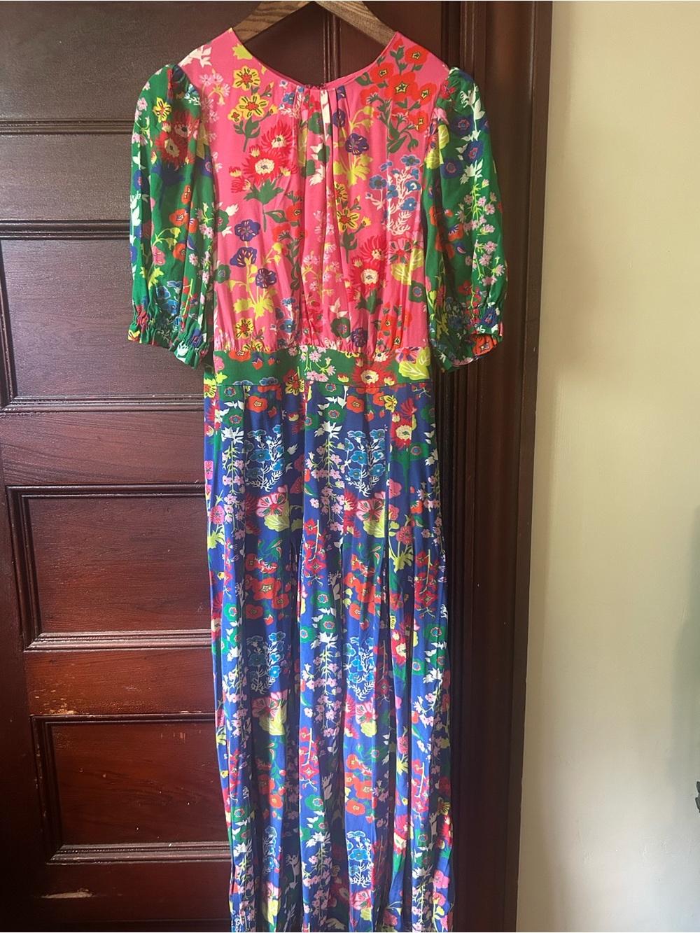 Boden Liv Pleat Midi Dress Wild Poppy Floral Botanical Print Puff Sleeve Size 6 - Picture 4 of 10